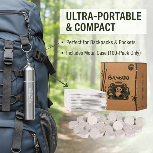 Bamboo Compressed Towels – 250-Pack, Biodegradable Toilet Paper Tablets & Portable Expandable Wipes for Travel, Camping, Backpacking & Outdoor Hygiene, White - Thumbnail 4