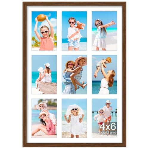decorUhome 14x20 Picture Frames Collage Wall Decor, Display 9Pcs 4x6 Photos with Mat or 1Pcs 14x20 Unmatted, 9 4x6 Collage Picture Frames for Wall Mounting, Brown