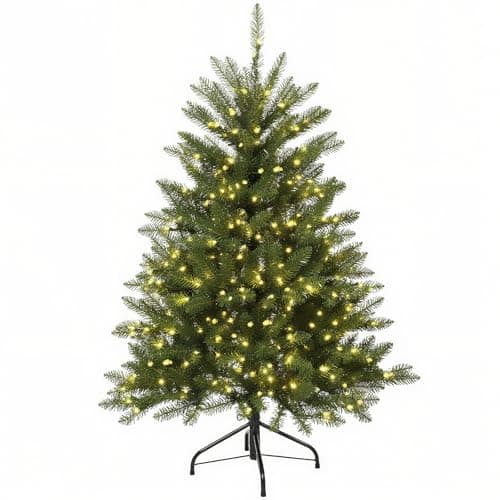Aovotreena 4FT Pre-Lit Artificial Christmas Tree,Small Artificial Holiday Dunhill Fir Xmas Tree with 200 White Lights, 559 PVC Branch Tips & Foldable Metal Stand for School,Home and Party Décor - Image 1