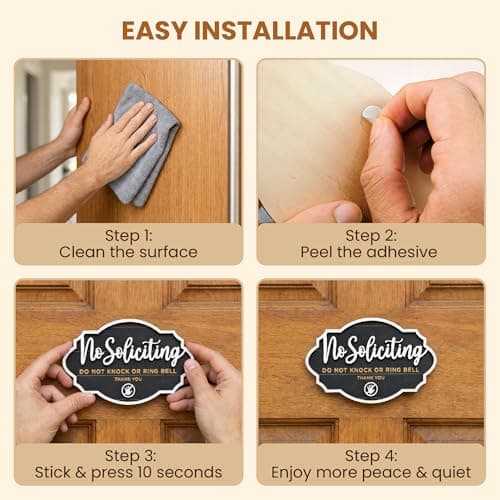 Woodamore Funny No Soliciting Sign For House Door - 2 Pack Small No Soliciting Sign For Front Door Hanging, Wooden No Solicitors Signs For Office Home Decor, Please Do Not Knock Or Ring Doorbell Signs - Thumbnail 5