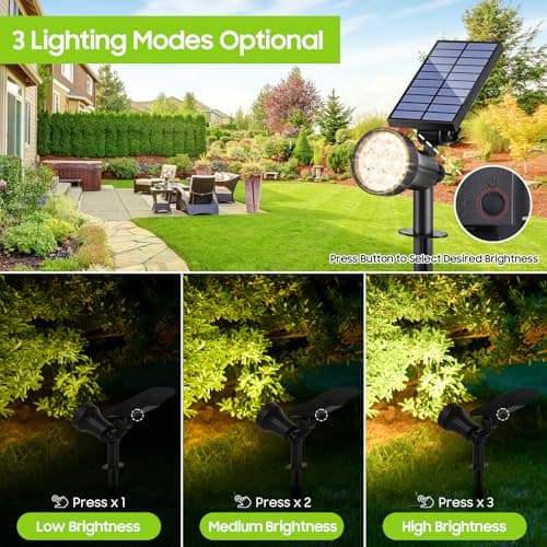 Solar Spot Lights Outdoor Waterproof, Upgraded 3-Level Ultra Bright LED Spotlights for Landscape, Solar Powered Garden Uplights for Wall, Tree, Pathway, Yard, Patio, Auto On/Off - 4 Pack (Warm White) - Thumbnail 2