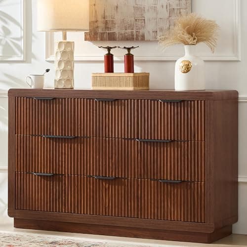 YANSNWO Walnut Dresser with 8 Drawers, 52" Modern Chest of Drawers with Thickened Curved Profile Design, Wooden Dresser TV Stand, Organizer for Bedroom, Living Room, Hallway - Image 1