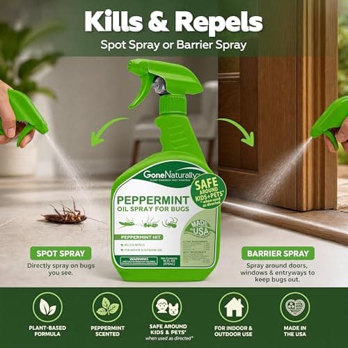 GoneNaturally Peppermint Oil Spray for Bugs– Extra Strong Insect Repellent & Bug Spray for Home– Kills & Repels Ants, Roaches, Spiders & More– Safe Around Kids & Pets– Indoor & Outdoor Use (16oz) - Thumbnail 5