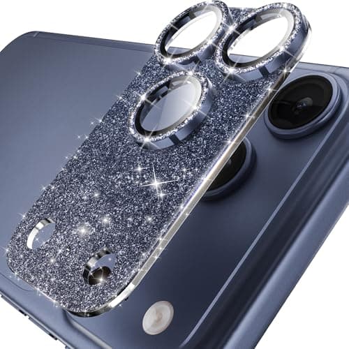 YWXTW for iPhone 17 Pro Max Camera Lens Protector, [Upgraded Glitter Design] Full Bling Sparkly Diamond Tempered Glass Screen Protector Metal Camera Cover Accessories (Glitter Blue, iPhone 17 Pro Max) - Image 1