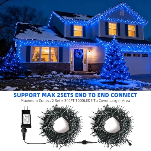 VTECHOLOGY 500 LED Blue Christmas Tree Light Plug in,Connectable 170ft String Lights with 8Modes UL Certified Outdoor Indoor for Halloween Holiday Bedroom Party Decor - Thumbnail 3