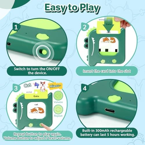 Spanish & English 420 Words Bilingual Talking Flash Cards for Toddlers 1 2 3 4 5 6 Year Olds, Montessori Learning Toys, Pocket Speech Therapy Autism Toys, Sensory Preschool Educational Birthday Gift - Thumbnail 3