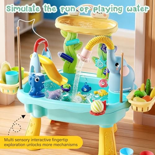 Poruary 2027 Upgraded Toddler Sand Water Table Toy with Electric Water Pump, Kids Sand Water with Faucet/Play Food Accessories/Fishing Toy, Kitchen Play Sink Toys for Girl Boy Age 3+ (Blue) - Thumbnail 6