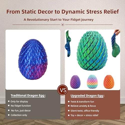 JimSeiSei 3D Printed Fidget Toy, Twisty Dragon Eggs, Spiral Slippery Egg Fidget Toy, Stress Relief Sensory Desk Toy for Adults and ADHD, Rotating Focus Anxiety Relief Pocket Toy (Bluegreen) - Thumbnail 4