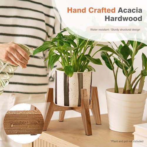 RAINBLELAND Wood Plant Stand Indoor (Set of 2) – 7 Inch Acacia Wood Plant Holder Stand for Pots, Small Mid Century Modern Planter Stand, 6 Inch Height Elevated Wooden Plant Stand (Stand Only) - Thumbnail 5