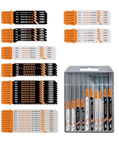 50PCS T Shank Jigsaw Blades Set - BGTEC HCS/HSS Jig Saw Blades for Wood, Plastic and Metal Cutting(T119B*5-T119BO*5-T101BR*10-T144D*10-T244D*5) - Image 1