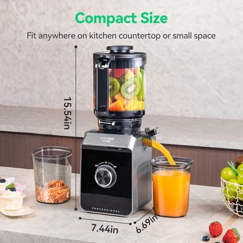 Cold Press Juicer, ORMEO HOME Masticating Juicer Machines with 5.5" Large Feed Chute Fit Whole Vegetables & Fruits, with Pulp Seperation 99.6% Juice Purity, Quiet Motor Easy to Clean BPA Free - Thumbnail 3