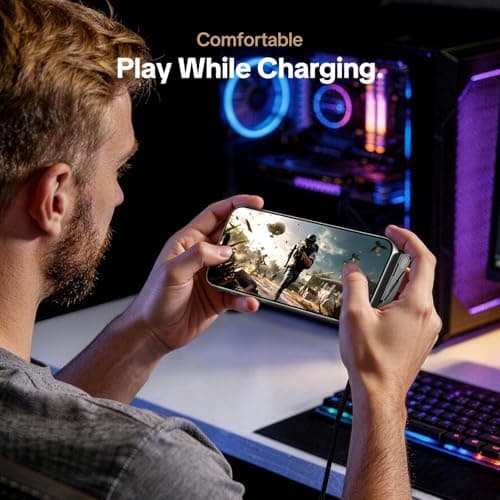 MFish 240W USB C Cable with Stand, 90° Right Angle Fast Charging Braided USB C to USB C Cable, Foldable Phone Stand Charger for iPhone 17, iPad, MacBook, Samsung, Gaming + Hands-Free Black 3.93FT - Thumbnail 4