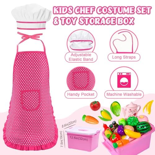 121Pcs Play Kitchen Accessories, Kids Kitchen Playset, Pretend Play Food Tea Party Set, Toy Kitchen Kids Cooking Real with Apron＆Chef Hat, Utensils Cookware Pots＆Pans, Toy Organizer, Toddler Toys Gift - Thumbnail 5