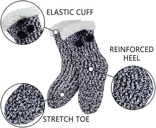 BenSorts Warm Slipper Socks for Women Plush Fuzzy Socks With Grips Grippers Non Slip Sleep House Socks Soft Thick Mothers Holiday Gift Blue - Thumbnail 4