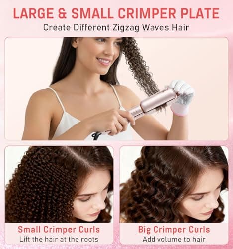 FMZ Pink Flat Iron Hair Straightener Curler Crimper for Women, 4 in 1 Professional Ionic Hair Styling Irons for Straightening, Crimping, Curling, Dual Voltage, Auto Shut-Off, Small Portable for Travel - Thumbnail 4