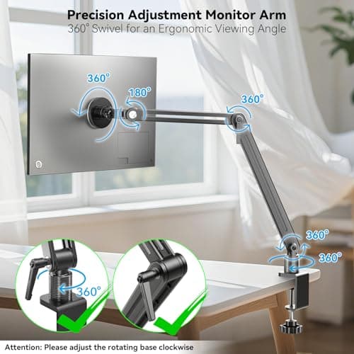 Jakeko Magnetic Portable Monitor Holder Arm - Heavy Duty Solid Aluminum 75mm VESA Mount Desk Clamp 8.3" 12.9" 15.6" 16" 17.3" 18.5 inch 360° Swivel Base with Cable Clips - Thumbnail 4