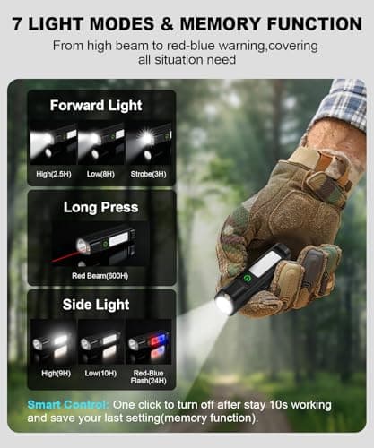 Rechargeable Small EDC Magnetic Flashlight with Red Beam & COB Work Light, 1500 Lumens Pocket Flashlight, IPX4 Compact LED Flash Light for Presentation, Pet Play, Outdoor, Car Repair, Emergency Use - Thumbnail 5