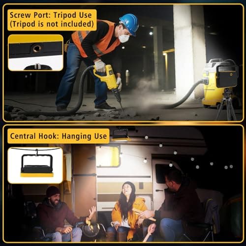 T-SUN Rechargeable Work Light, Portable Flood Light for Outside, Cordless LED Work Light with Tripod Hole, Waterproof Trouble Light USB Powered for Camping Fishing Car Repaire Job Site, 2 Packs - Thumbnail 6