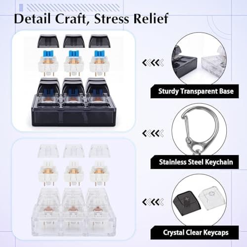 Netholid 2 PCS 9-in-1 Keyboard Fidget Toy for Adults Silent and Loud Keyboard Clicker Keychain Stress Relief Fidget Toys for Office Asmr Anxiety Autism (Black&White, 9 in 1-2P) - Thumbnail 3