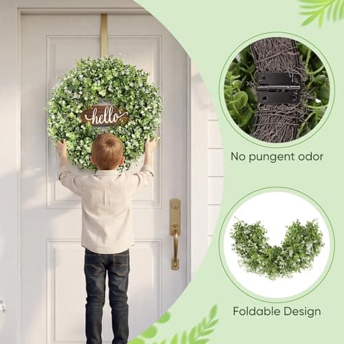 20" Boxwood Wreaths for Front Door, Green Wreath for Ourside All Season - Thumbnail 2
