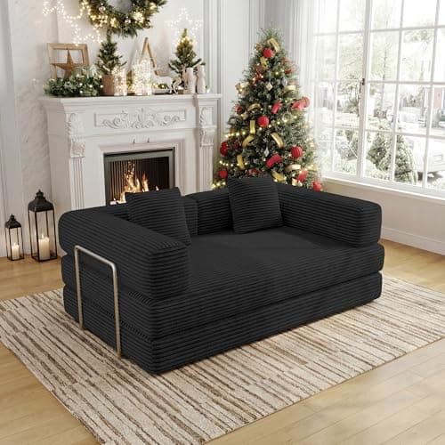 59 Inch Convertible Sofa Bed, 4-in-1 Futon Sofa Bed Pull Out Sleeper Couch, Boneless Couches Bed for Living Room, Corduroy Boneless Couches for Bedroom, Apartment, No Assembly(Black, 59” 2 Seat) - Image 1