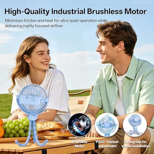 AMORMIYA Portable Battery Powered Stroller Fan with Flexible Tripod, Blue - Thumbnail 4