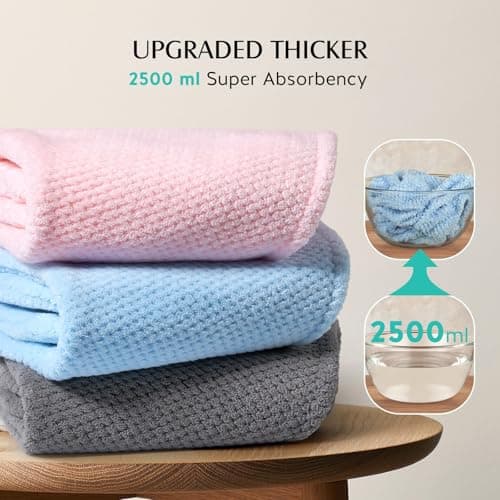 YFONG 3 Pack Large Microfiber Hair Towel Wrap, 30" x 10" Thicker Anti Frizz Quick Dry Hair Towels for Women Long, Curly, Thick Hair, Super Absorbent Hair Turban for Wet Hair (Grey, Pink, Blue) - Thumbnail 3