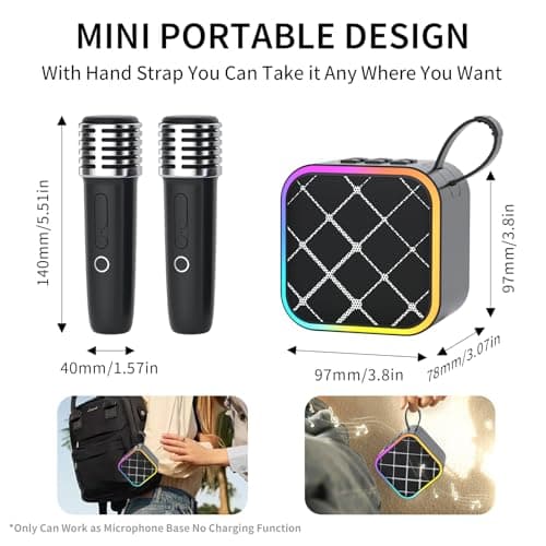 Mini Portable Karaoke Machine with 2 Wireless Mic,Home Karaoke System for Kids,Travel/Birthday Parties/Holidays,Bluetooth Speaker with Carry Handle,Ideal for Ages 3-12 - Thumbnail 6