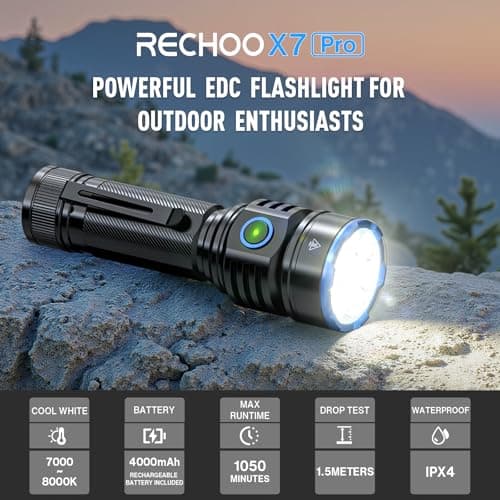 RECHOO Flashlight Rechargeable 1 Pack, Super Bright Rechargeable Flashlights High Lumens, Adjustable 3 Lighting Modes with 7 Big LED Flashlight, Waterproof Flash Light for Home, Camping, Emergency - Thumbnail 3