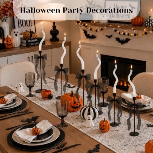 AYGXU Halloween Decorations Indoor-6 Pcs Twisting Ghost Candles with Ribbons Decor,Taper Candles,Halloween centerpieces for Party,Tables,Fireplace Decorations(Candlesticks not Included) - Thumbnail 6
