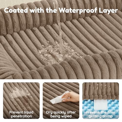ChiXnuggle Orthopedic Dog Bed with Bolster Sides for Sleeping, Fluffy Plush Rectangular Dog Bed Medium Sized Dog, Luxury Striped Faux Fur Waterproof Dog Couch with Removable Washable Cover, Taupe - Thumbnail 4