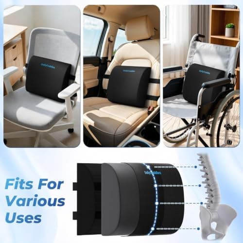 DailyCuddles Lumbar Support Pillow for Office Chair Back Support - Memory Foam Lumbar Pillow for Car or Gaming Chair, Ergonomic Back Cushion with Adjustable Strap for Long-Hour Sitting (Black) - Thumbnail 6