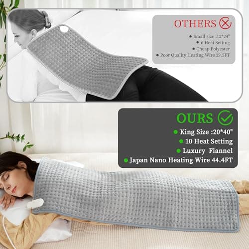 Extra Large Heating pad,XXXL Heating Pad for Back Pain Relief, 20x40 Electric Heating Pad Moist Heat Fast Heating 10 Heat Settings Auto Shut Off Soft Washable Heat Pad for Neck Shoulder Muscle Cramps - Thumbnail 6
