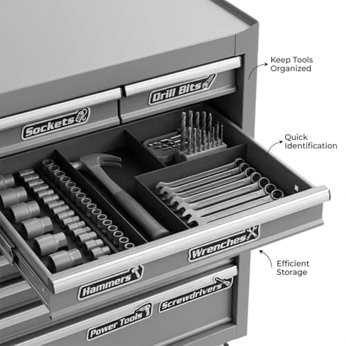 15-Pack Magnetic Tool Box Labels with Visual Icons, Upgraded 3D Magnetic Toolbox Labels for Fast ID, Tool Box Magnets for Steel Chests, Narrow Drawers & Garage Organization, Practical Gift for Men - Thumbnail 6