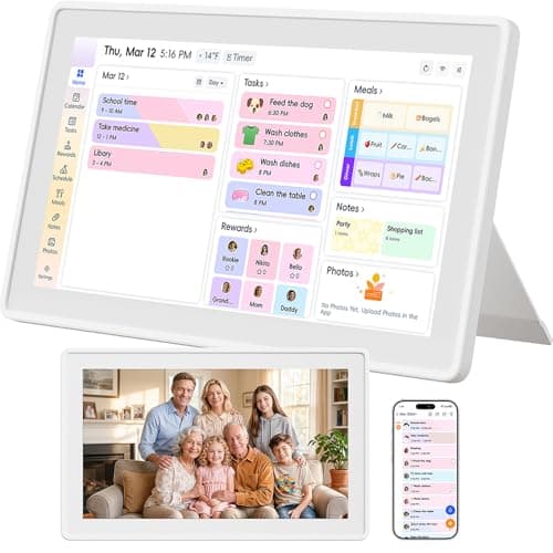 OWNCOZY 15.6 Inch Wall Planner Digital Calendar & Chore Chart, Smart Touchscreen Interactive Family Schedule Display with Electronic Photo Album, Wall-Mounted Smart Home Organizer for Daily Tasks, Appointments & Photo Slideshow, White - Image 1