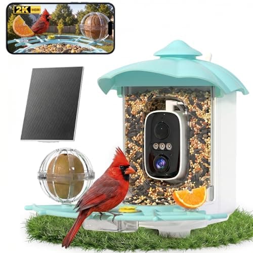 Bird Feeder with Camera,AI Identify Birds Species,Solar Powered,Auto Record Videos in Backyard,Instant Notifications,Ideal Gift for Family and Bird Lovers (Blue)