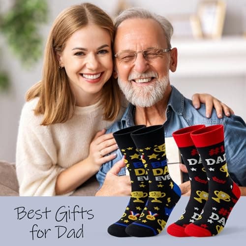 BONANGEL Men's Novelty Socks, Cotton Crew Funny Socks, Father's Day Birthday Christmas Gift for Dad from Daughter Son - Thumbnail 5