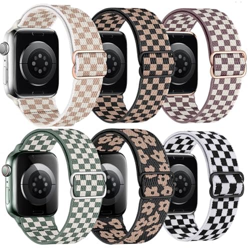 MITEV 6 Pack Stretchy Solo Loop Compatible with Apple Watch Band 38mm 40mm 41mm 42mm 44mm 46mm 45mm 49mm Women,Soft Nylon Elastic Braided Strap Wristband for iWatch Series 11 10 9 8 7 6 5 4 3 Ultra/SE