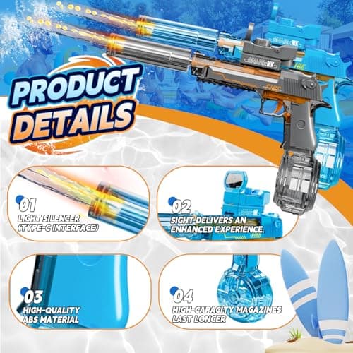 UROINT Electric Water Gun Toy, Automatic Blaster Pistol 2-Pack Kids, Adults - Thumbnail 5