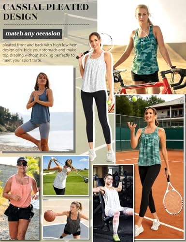SLIMBELLE Mesh Racer Back Tank Tops Womens Gym Yoga Athletic Workout Tops Round Neck Sleeveless Loose Fit Cami with Built in Bra Green Camo 3XL - Thumbnail 2