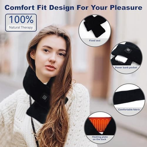 Heated Scarf Neck Heating Pad with 5000mAh Power Bank, Soft Velvet Heated Neck Wrap with 3 Heat Levels, Portable Cordless Neck Warmer for Men & Women Outdoor Winter Use – Black - Thumbnail 5