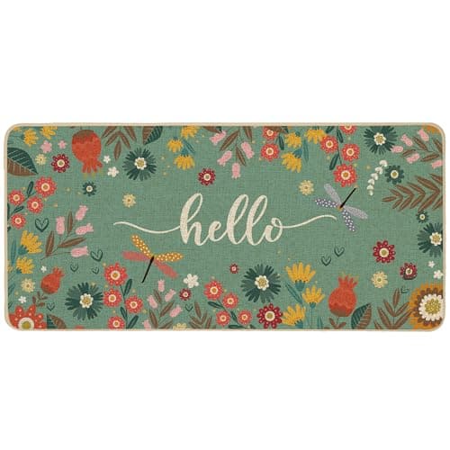 Baccessor Spring Summer Doormat 17x36 inch, Blue Flower Floral Welcome Door Mat Rug for Floor Non Slip Rubber Backing Seasonal Holiday Decor for Indoor Outdoor - Image 1
