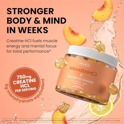 WellPath Creatine HCl Gummies 750mg – Chewable Creatine Gummies for Women and Men – 5g Monohydrate Equivalent - Peach Yuzu Tart Flavor, Real Sugar - Cognitive & Performance Support – Non-GMO, 90ct - Thumbnail 3