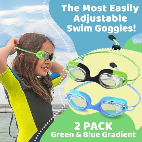 Vvinca Kids Swim Goggles 2 Pack, Bungee Strap No Hair Pulling, Anti Fog Waterproof Goggles for Boys Girls Youth Ages 3-14, Soft Silicone Seal for Pool Beach, Toddler Swim Accessories - Thumbnail 2