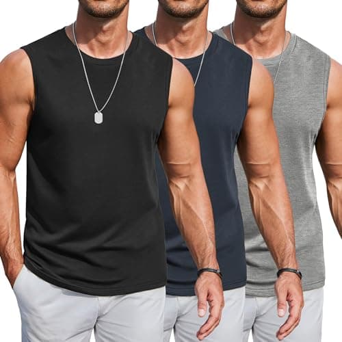 COOFANDY Tank Top Muscle Shirts for Men Cotton Soft Sport Sleeveless T-Shirts Pack Gym Cut Off Tank Navy/Grey 3XL - Image 1