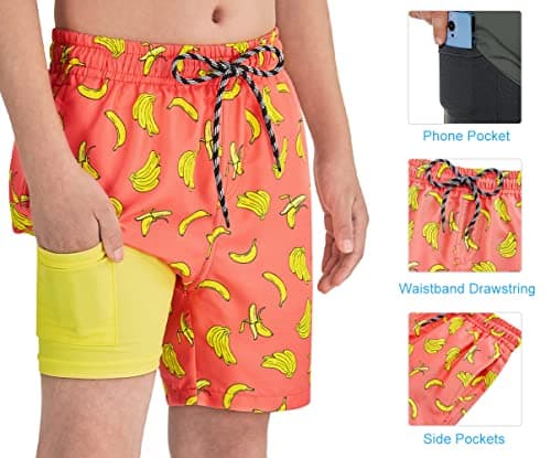 Cozople Little Boys Quick Dry Swim Trunks UPF50+ Stretchy Compression Liner Swim Shorts Summer Stylish Banana Graphic Boxer Brief Bathing Suit for Kids Anti Sand Chafe Swimwear Size 4 - Thumbnail 3