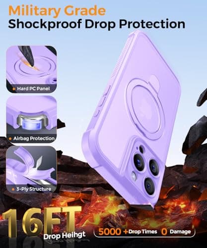 MOCCA Design for iPhone 16 Pro Max Case with Magnetic Invisible Stand [Full Camera Protection] [Compatible with Magsafe] Military Drop Shockproof Translucent Matte Phone Case Cover 6.9",Light Purple - Thumbnail 5