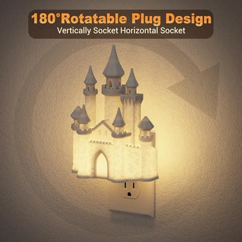 JandCase Night Lights Plug into Wall,3D Printed Castle RGB Night Light,2 Pack 10-Color Change Night Light,Dimmable Nightlights with Dusk to Dawn Sensor for Rooms Bathroom Hallway - Thumbnail 6