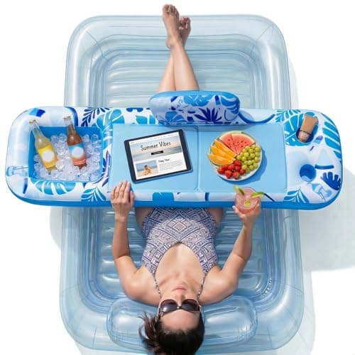 Inflatable Tray for Tanning Pool Float – 61" L x 18" W Extra Large Tray with Non-Slip and Cooler Container, Designed for Sunbathing Bed, Tanning Lounge & Water Blow Up, Ball Pit, Party Gifts - Image 1