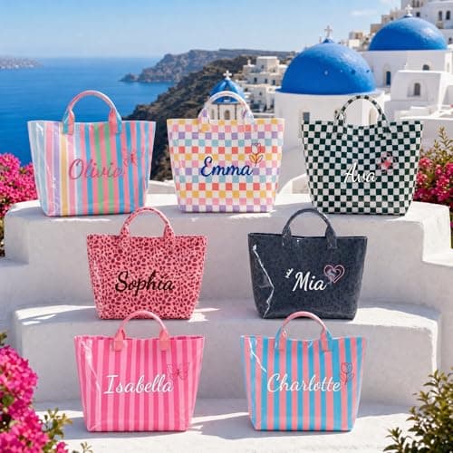 KEQHAULI Custom Embroidered Waterproof Tote Bag for Women, Personalized Gift for Commuting Travel Beach & Teacher, Bridesmaid Proposal Bachelorette Birthday Christmas Valentine - Thumbnail 4